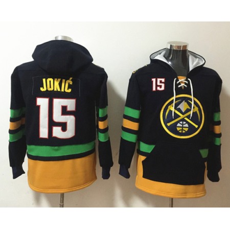 Men's Denver Nuggets #15 Nikola Jokic Black Lace-Up Pullover Hoodie