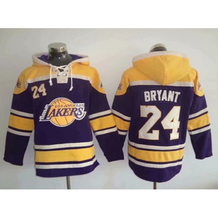 Men's Los Angeles Lakers #24 Kobe Bryant Purple Lace-Up Pullover Hoodie