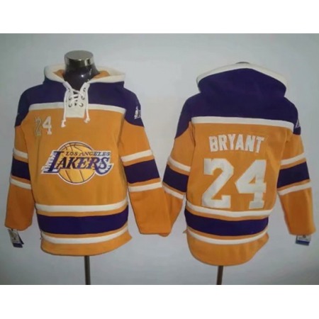 Men's Los Angeles Lakers #24 Kobe Bryant Yellow Lace-Up Pullover Hoodie