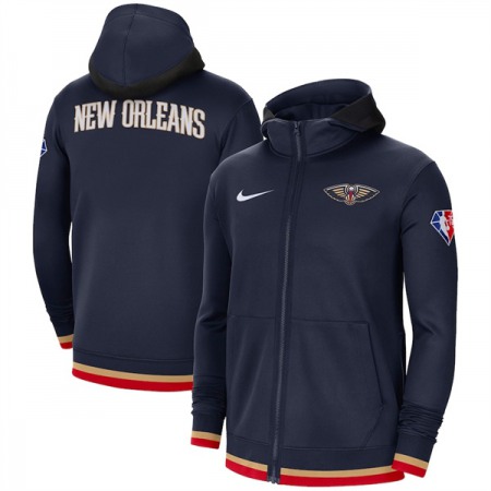 Men's New Orleans Pelicans Navy 75th Anniversary Performance Showtime Full-Zip Hoodie Jacket