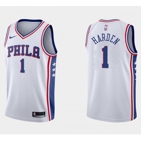 Men's Philadelphia 76ers #1 James Harden White Association Edition Swingman Stitched Jersey