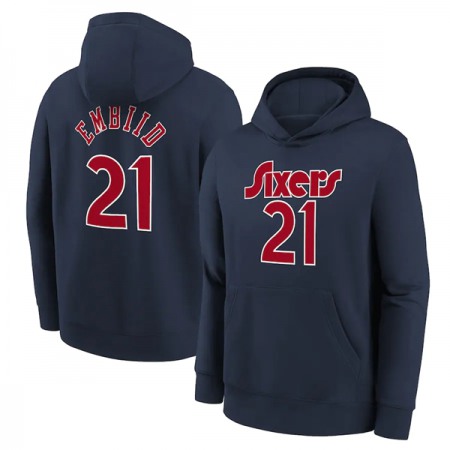 Men's Philadelphia 76ers #21 Joel Embiid Navy Pullover Hoodie