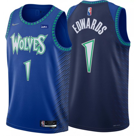 Men's Minnesota Timberwolves #1 Anthony Edwards 2021/22 Blue City Edition 75th Anniversary Swingman Stitched Jersey