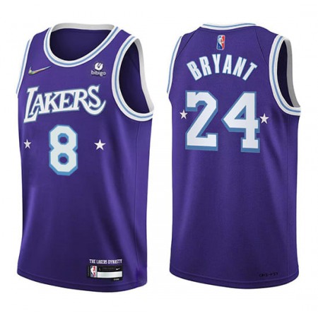 Men's Los Angeles Lakers Front #8 Back #24 Kobe Bryant 75th Anniversary 2021/22 City Edition Purple Stitched Jersey