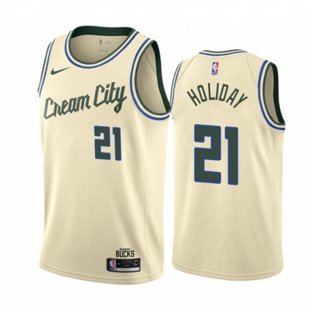 Men's Milwaukee Bucks #21 Jrue Holiday Cream City Stitched NBA Jersey