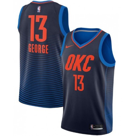 Men's Oklahoma City Thunder #13 Paul George Navy Statement Edition Stitched NBA Jersey