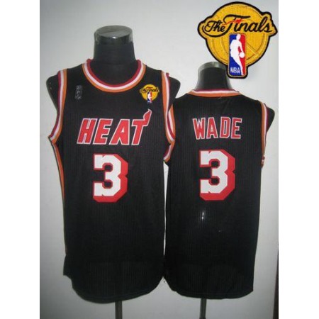 Heat #3 Dwyane Wade Black Hardwood Classics Nights Finals Patch Stitched NBA Jersey