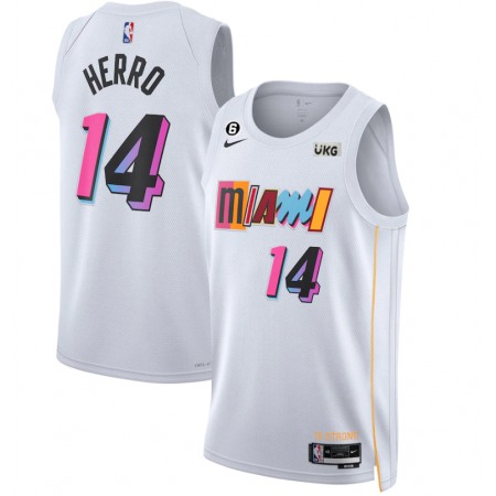 Men's Miami Heat #14 Tyler Herro White 2022/23 City Edition With NO.6 Patch Stitched Jersey