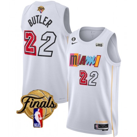 Men's Miami Heat #22 Jimmy Butler White 2023 Finals City Edition With NO.6 Patch Stitched Basketball Jersey