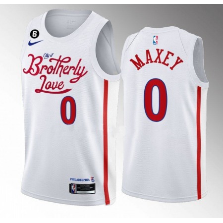 Men's Philadelphia 76ers #0 Tyrese Maxey White 2022/23 City Edition With NO.6 Patch Stitched Basketball Jersey