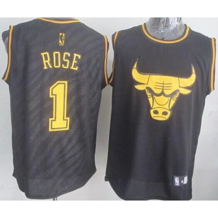 Bulls #1 Derrick Rose Black Precious Metals Fashion Stitched NBA Jersey