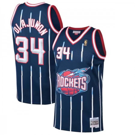 Men's Houston Rockets #34 Hakeem Olajuwon Navy 1996-97 Mitchell & Ness Hardwood Classics Swingman Stitched Jersey