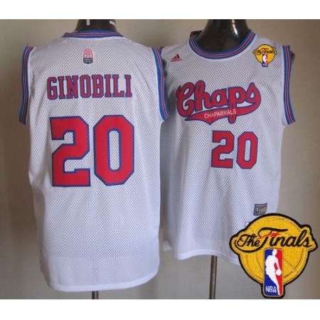 Spurs #20 Manu Ginobili White ABA Hardwood Classic Finals Patch Stitched NBA Jersey