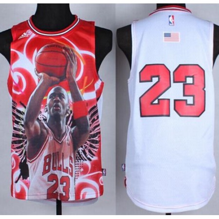 Bulls #23 Michael Jordan White Portrait Fashion Stitched NBA Jersey