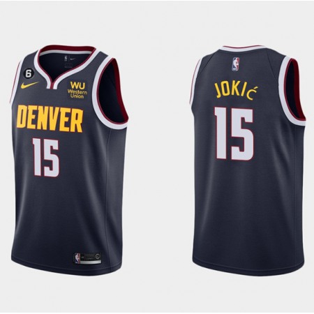 Men's Denver Nuggets #15 Nikola Jokic Navy Icon Edition With NO.6 Patch Stitched Jersey