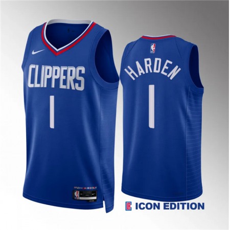 Men's Los Angeles Clippers #1 James Harden Blue Icon Edition Stitched Jersey