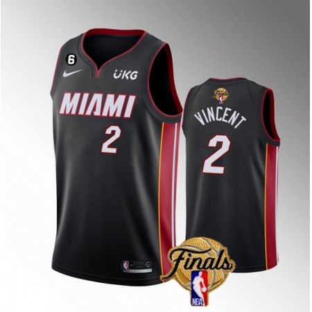 Men's Miami Heat #2 Gabe Vincent Black 2023 Finals Icon Edition With NO.6 Patch Stitched Basketball Jersey