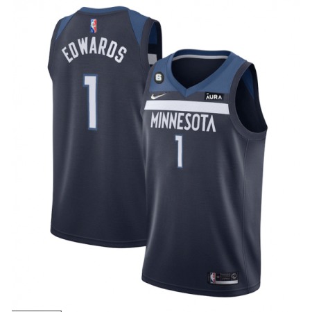 Men's Minnesota Timberwolves #1 Anthony Edwards Navy Icon Edition With NO.6 Patch Swingman Stitched Jersey