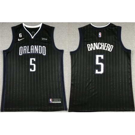 Men's Orlando Magic #5 Paolo Banchero Black With No.6 Patch Icon Edition Stitched Swingman Jersey