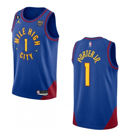 Men's Denver Nuggets #1 Michael Porter Jr. Blue 2022/23 Statement Edition With NO.6 PatchStitched Jersey