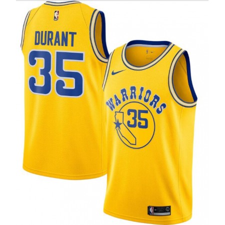 Men's Golden State Warriors #35 Kevin Durant Gold Statement Edition Swingman Stitched Jersey