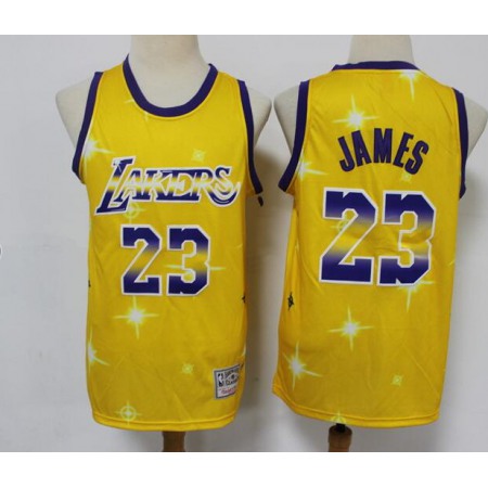 Men's Los Angeles Lakers #23 LeBron James Swingman Gold Classic Airbrush Stitched Jersey