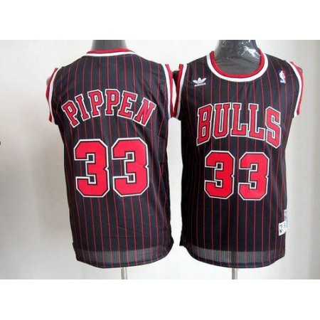 Bulls #33 Scottie Pippen Black With Red Strip Throwback Stitched NBA Jersey