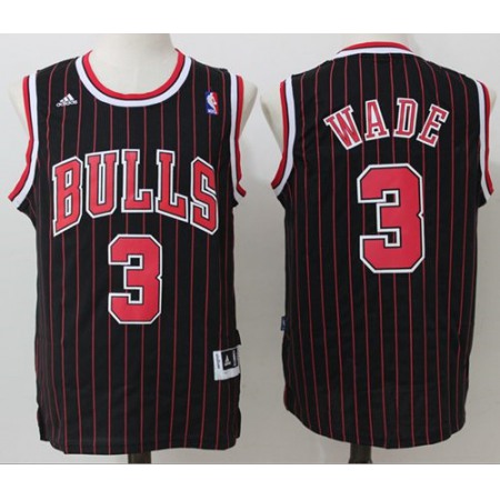 Bulls #3 Dwyane Wade Black (Red Strip) Throwback Stitched NBA Jersey