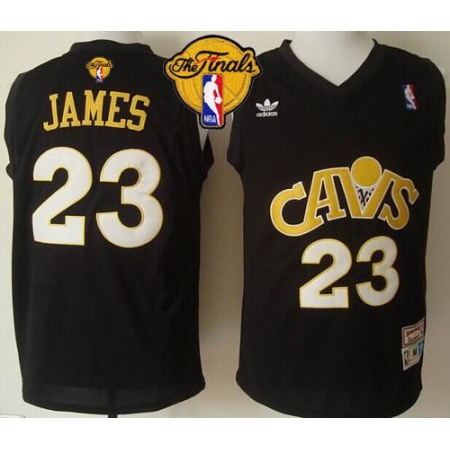 Cavaliers #23 LeBron James Black CAVS Throwback The Finals Patch Stitched NBA Jersey