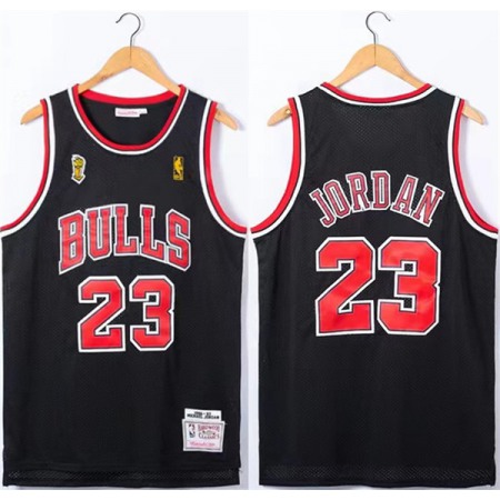 Men's Chicago Bulls #23 Michael Jordan Black 1996-97 Throwback Champions Stitched Jersey