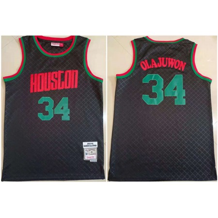 Men's Houston Rockets #34 Hakeem Olajuwon Black 1993-94 Throwback Stitched Jersey