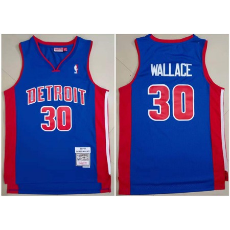 Men's Detroit Pistons #30 Rasheed Wallace 2003-04 Blue Throwback Stitched Jersey