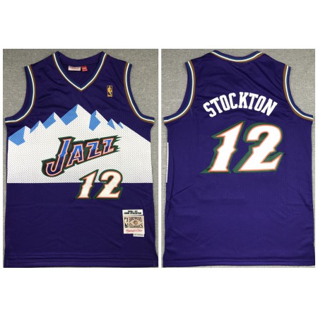 Men's Utah Jazz #12 John Stockton Purple Throwback Stitched Jersey