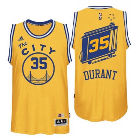 Warriors #35 Kevin Durant Gold Throwback The City Stitched NBA Jersey