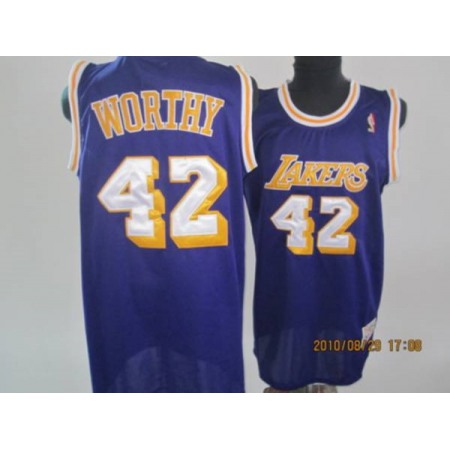 Lakers #42 James Worthy Stitched Purple Throwback NBA Jersey