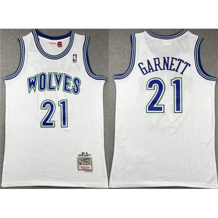 Men's Minnesota Timberwolves #21 Kevin Garnett White Throwback Stitched Jersey