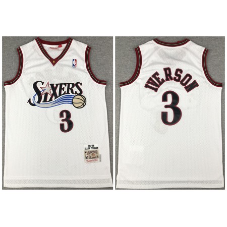 Men's Philadelphia 76ers #3 Allen Iverson White Throwback Stitched Jersey