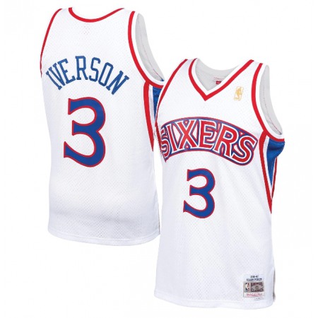 Men's Philadelphia 76ers #3 Allen Iverson White Throwback Stitched Jersey