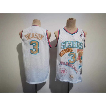 Men's Philadelphia 76ers #3 Allen Iverson White Throwback basketball Jersey