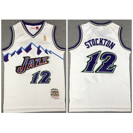 Men's Utah Jazz #12 John Stockton White Throwback Stitched Jersey