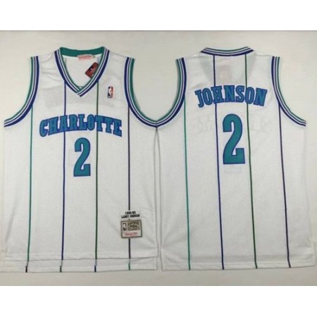 Mitchell And Ness Hornets #2 Larry Johnson White Throwback Stitched NBA Jersey