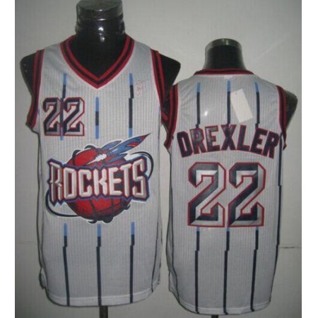 Rockets #22 Clyde Drexler White Throwback Stitched NBA Jersey