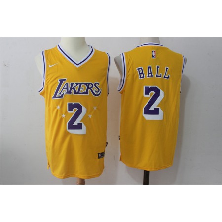 Men's Nike Los Angeles Lakers #2 Lonzo Ball Yellow Throwback Stitched NBA Jersey