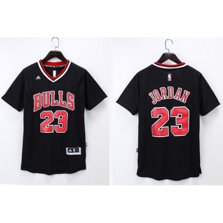 Bulls #23 Michael Jordan Black Short Sleeve Stitched NBA Jersey