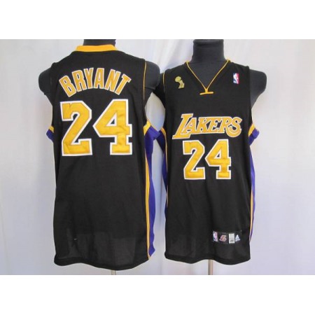 Lakers #24 Kobe Bryant Stitched Black Gold number Champion Patch NBA Jersey