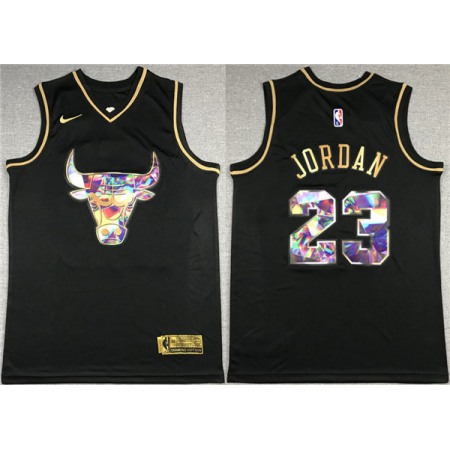 Men's Chicago Bulls #23 Michael Jordan 2021/22 Black Golden Edition 75th Anniversary Diamond Logo Stitched Basketball Jersey