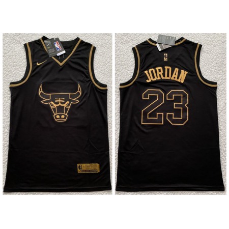 Men's Chicago Bulls #23 Michael Jordan Black Gold Edition Stitched Jersey