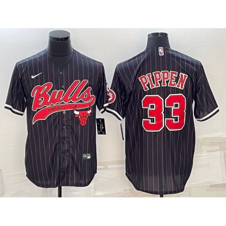 Men's Chicago Bulls #33 Scottie Pippen Black With Patch Cool Base Stitched Baseball Jersey