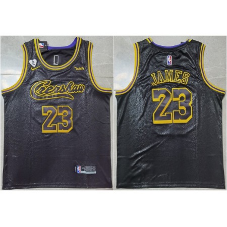 Men's Los Angeles Lakers #23 LeBron James Black Jersey With GiGi Patch Stitched Jersey