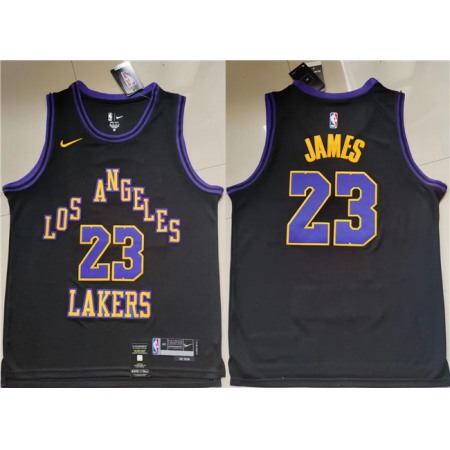 Men's Los Angeles Lakers #23 LeBron James Black Stitched Basketball Jersey